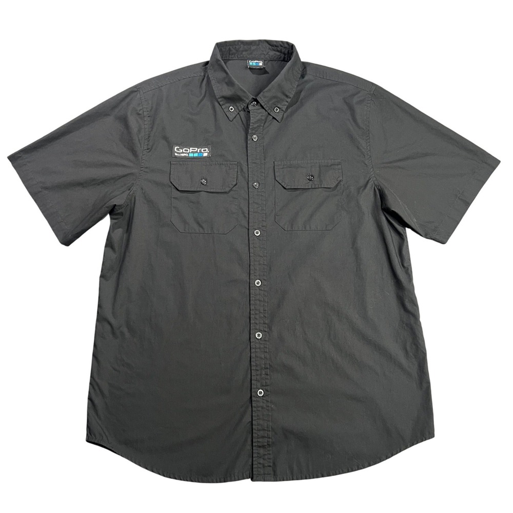GoPro Men's Large Be a HERO Black Short Sleeve Button Down Work Shirt Logo Patch
